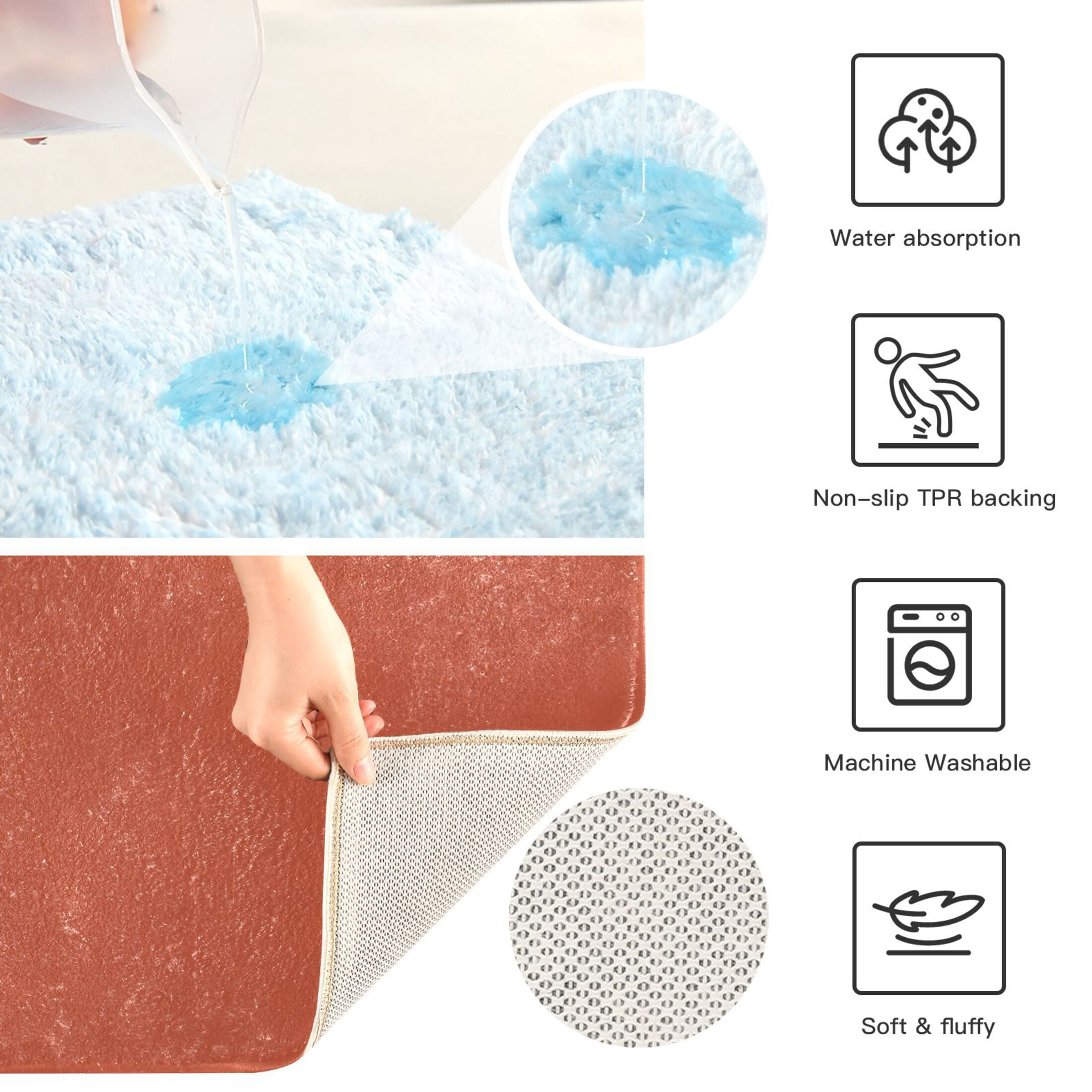 Toilet Rug Set Non-Slip Bathroom Rugs Soft Plush Machine Washable Contour Bath Mat Rust Red 24x20/24x16
