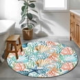 thumbnail image 4 of Shell Starfish Round Living Room Rugs 4 ft, Summer Green Orange Seaweed Nautical Washable Area Rug with Non-Slip Sturdy Edge Binding Round Carpet for Entryway Kitchen Bedroom Bathroom, 4 of 9