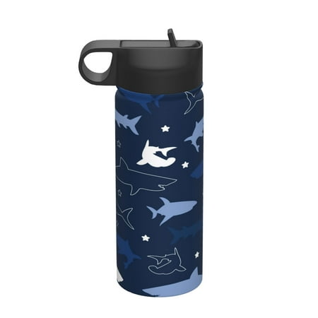 

18 Oz Insulated Sports Bottle Outdoor Sports Gym Handheld Portable Casual Stainless Steel Water Bottle Straw With Lid Whale Ocean Cartoon Navy Blue