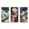thumbnail image 2 of Designart "Graphic Mountain Trees in Orange and Blue Tones I" Landscape Mountains Framed Wall Art Set Of 3 - Yellow Mountains Frame Gallery Wall Set For Home Decor, 2 of 6