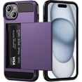 thumbnail image 1 of SURJDE Case for iPhone 15 with Card Holder, Dual Layer Wallet Phone Case Hidden Card Slot Sliding Protective Hard Shell Back Cover Slim Case Compatible with iPhone 15, 6.1 Inch Grey Purple, 1 of 7