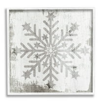 Winter Snowflake Weathered Pattern Holiday Graphic Art White Framed Art Print Wall Art