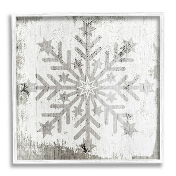 Winter Snowflake Weathered Pattern Holiday Graphic Art White Framed Art Print Wall Art