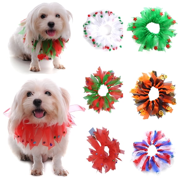 GASTROPOD Pet Collar Scarf Soft Net Yarn Breathable Colorful Cute Neck Collar with Small Bell Halloween Christmas Costume Accessory for Dogs Puppy Cats Kitten