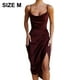 thumbnail image 2 of Laklulu - Vestido de satén con tirantes sexy para mujer, vestido ajustado fruncido con abertura para cóctel, vestido de fiesta, vestidos formales de cóctel, burdeos, M, 2 of 5