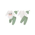 thumbnail image 2 of xiaxaixu Newborn Boy Fall Outfit, Letter Print Long Sleeve Romper Solid Color Pants Hat 3 Piece Set, 2 of 9