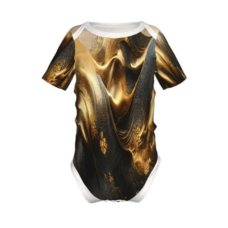 

Junzan Luxurious Gold Flow Print Short-Sleeve Baby Climbing Clothes Bodysuits for Infant One-Piece for Baby Boys & Girls Baby Clothes Baby Romper with Snap Closure-6 Months