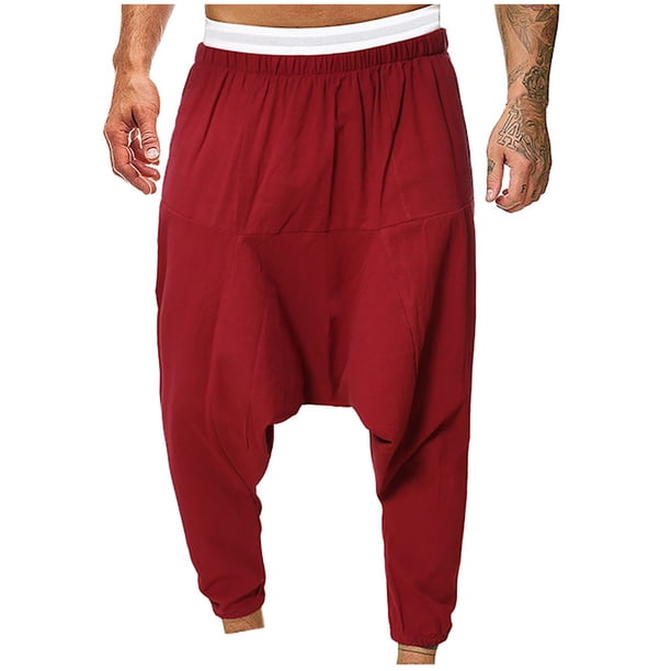 Pantalones largos nuevos para hombre, pantalones casuales de color liso, pantalones casuales holgados con horcajadas, pantalones de pie pequeños, pantalones largos para hombre