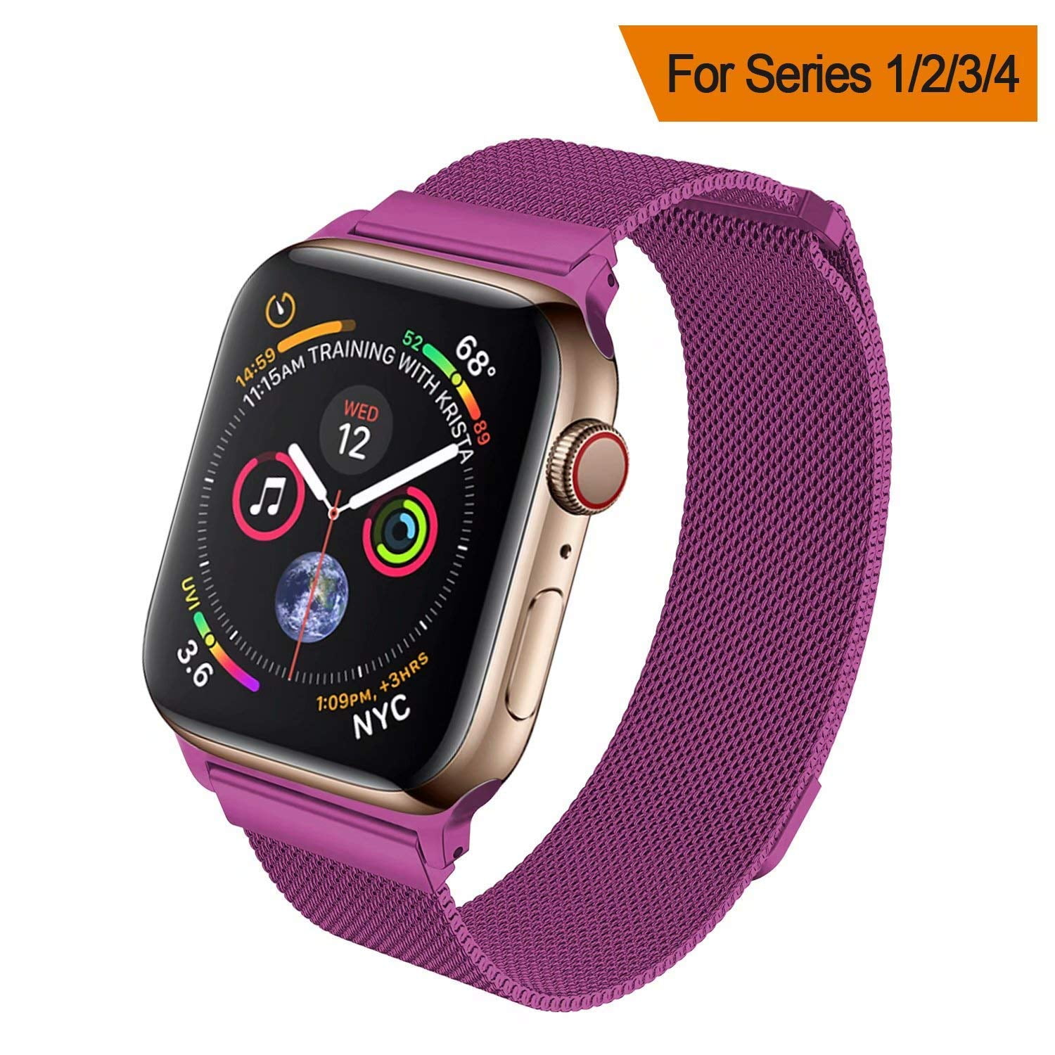 Coverlab Apple Watch Band 42mm Stainless Steel Mesh Milanese Loop With Adjustable Magnetic Closure With Clear Hard Case For Apple Watch Series 3 2 1