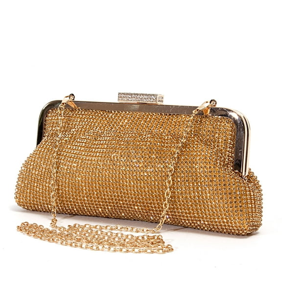 Lady couture Soft Rhinestone Embellished Clutch Bag, Bag 2015-7 Gold