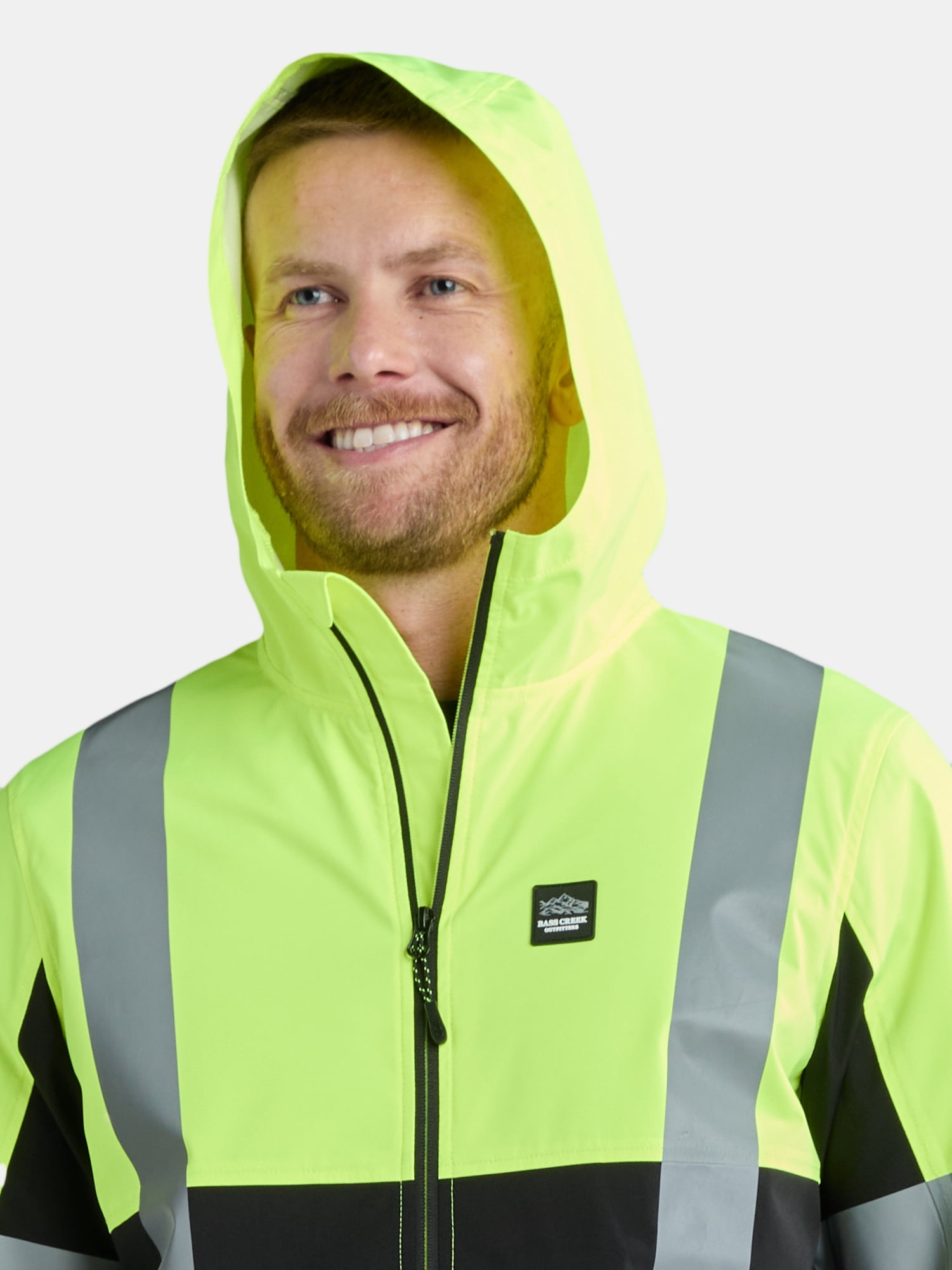 Bass Creek Outfitters Men's Class 3 Hi Vis Bonded Rain Jacket with Reflective Taping, Sizes M-2XL