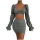 thumbnail image 1 of Conjuntos de blusa de manga larga y minivestido con cuello en V para mujer a la moda de 2 piezas Wmkox8yi  bvn778, 1 of 9