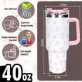 thumbnail image 2 of 40oz Pink Bow Tumbler with Handle Straw and Lid Coquette Bowknot Travel Tumbler Coffee Cup for Women Friend Holiday Birthday, 2 of 6