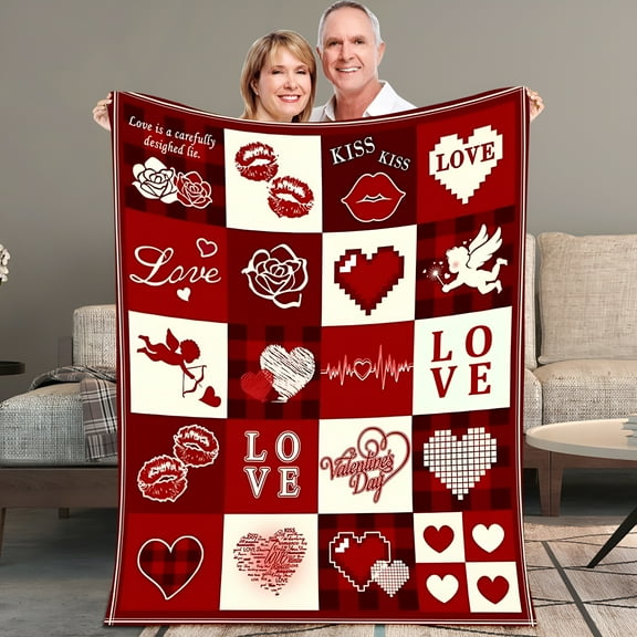 AUQ Cotton Bed Blankets Twin Xl Valentines Day Throw Blanket King Size Blanket Plaid Blanket Quilt Throw Blanket for Couch Bed,Red