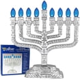 thumbnail image 5 of Metallic Silver LED Electric Hanukkah Menorah - Knesset Style Chanukiah with 12 Tribes of Israel - USB Powered Wall Adaptor and Cord Included by Aviv Judaica, 5 of 5