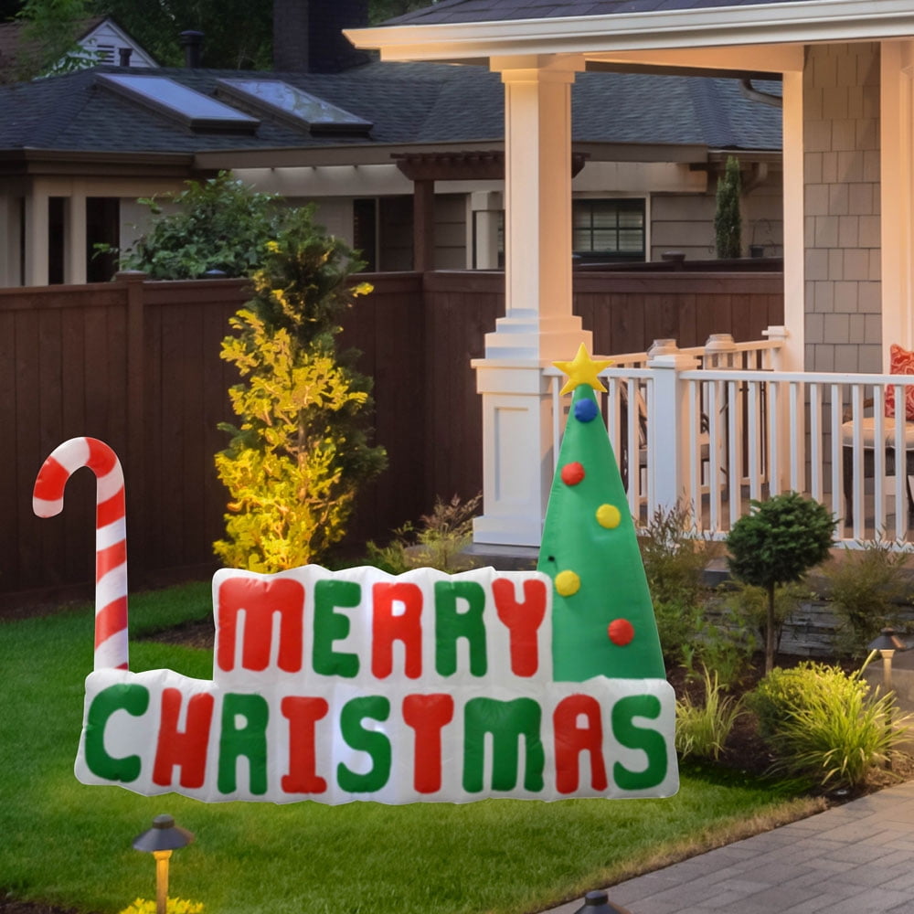 Impact Lighted Merry Christmas Sign with Tree Yard Inflatable, 72"