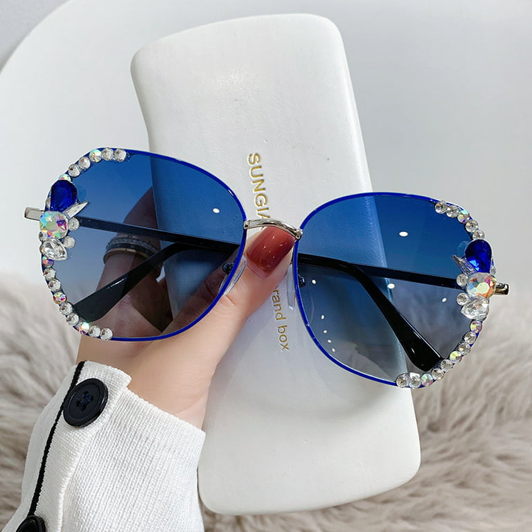 Ycnychchy New Large Frame Polarized Diamond Studded Sunglasses for Women with UV Protection Small Round Face Fashionable Korean Internet Celebrity