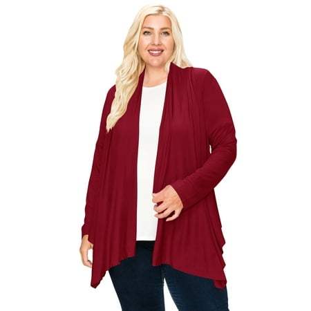 MOA COLLECTION Women's Plus Size Casual Long Sleeve Draped Open Front Solid Cardigan XL-4XL
