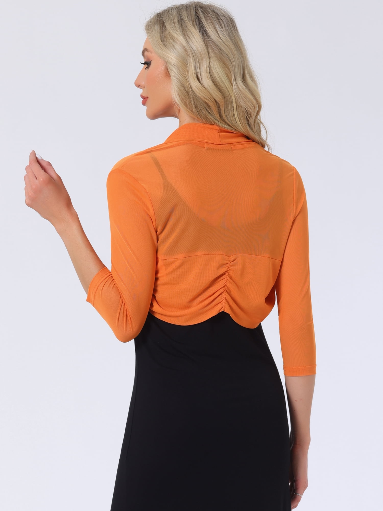 DARING DIVA Semi Sheer Elegant 3/4 Sleeves Blouse M Orange
