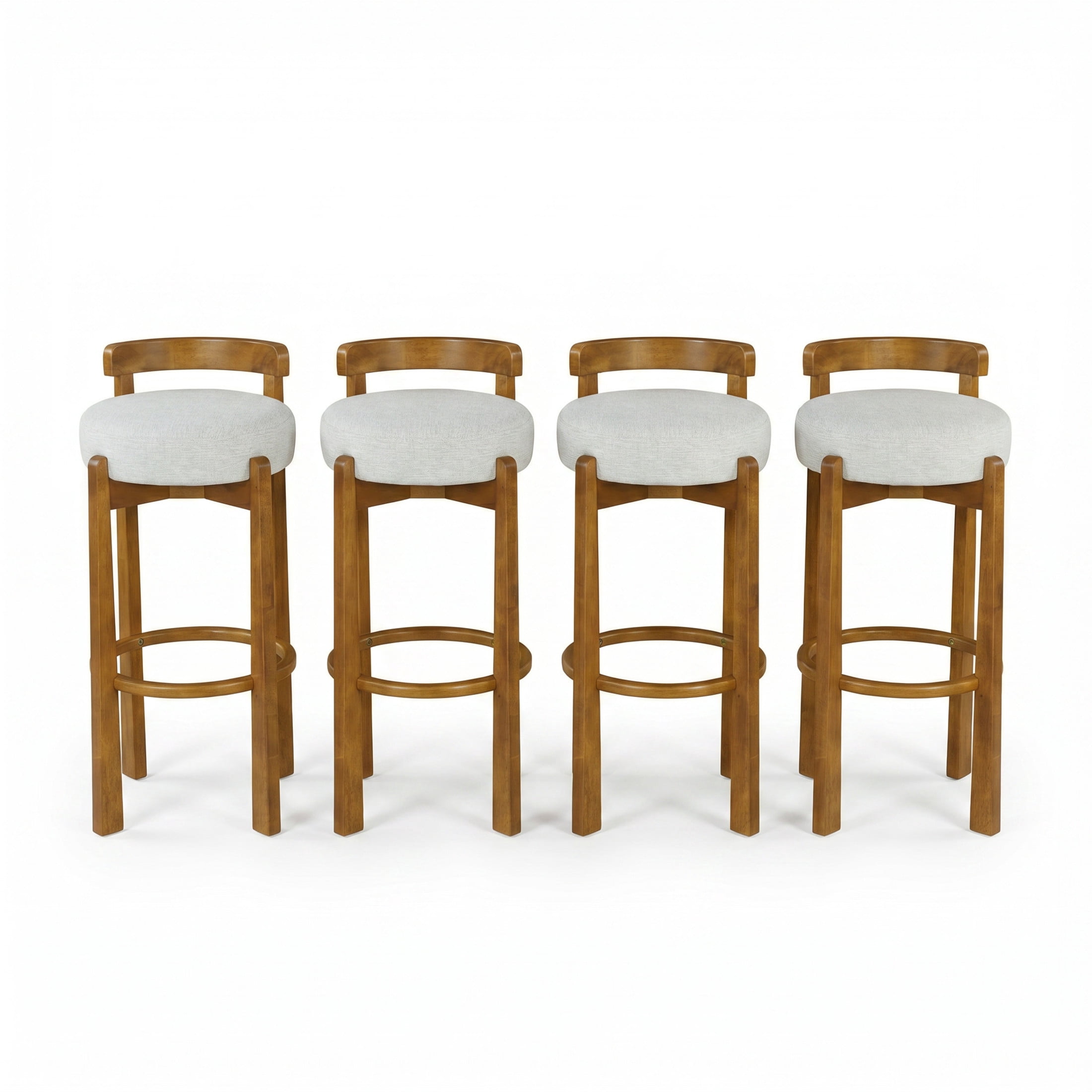 Christopher Knight Home Rustic Upholstered Bar Stools with Round Backs, Solid Wood Frame, Ivory, Set of 4