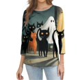 thumbnail image 4 of Halloween Shirts for Women Funny 3/4 Sleeve T Shirts Spooky Ghost Black Cat Printed Tops Horror Round Neck Pullover Holiday Three Quarter Length Blouses, M, 4 of 7