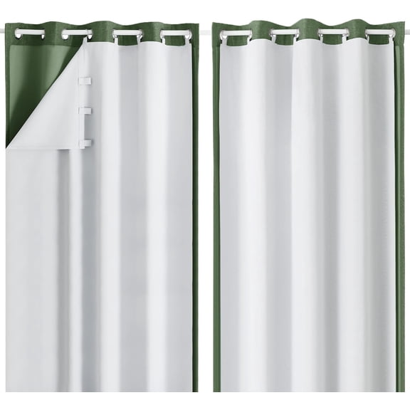 2 Panels 100% Blackout Curtain Liners for Behind Curtains, Darkening Thermal Insulated Blackout Liner for 84 Inch Curtains, Each 50" Wx80 L, 2 Liners Per Set with 18 eces Rings