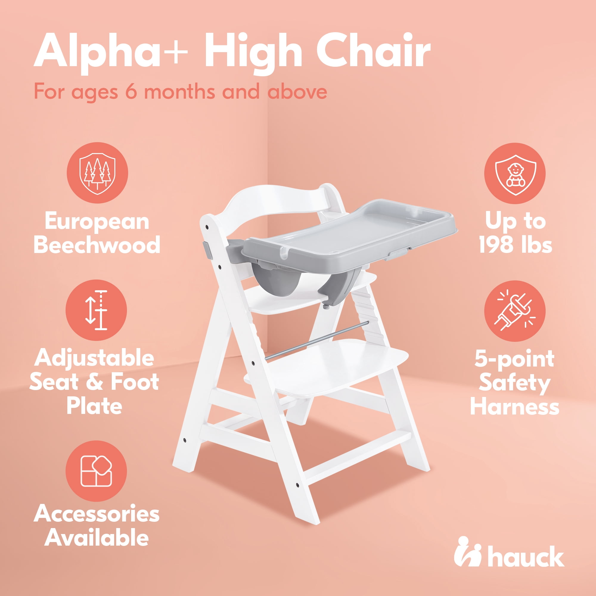 hauck Alpha+ Adjustable Booster High Chair and High Chair Tray Table, Grey