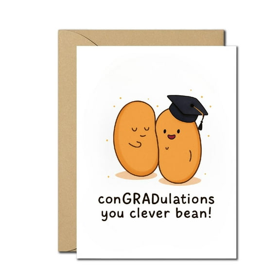 Funny Graduation Card – conGRADulations You Clever Bean – Cute Pun Graduation Greeting Card – Perfect for Graduates, Students, Friends – Blank Inside