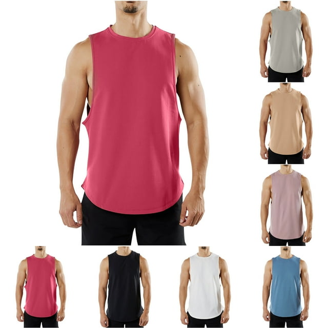 Sentmoon Mens Tank Top Undershirt Summer Sleeveless Crew Neck T-Shirts for Man Solid Color Loose Fit Plus Size Basketball Clothes Hawaii for Summer Beach Days XXXL
