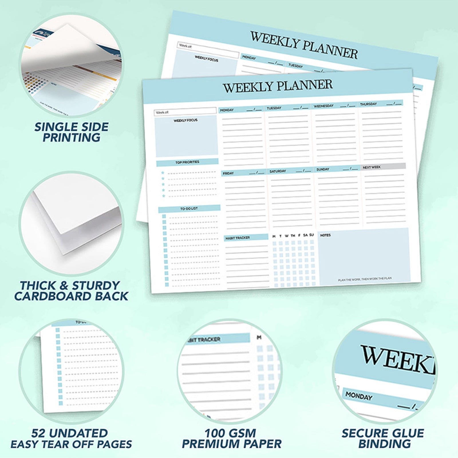 B5 Weekly Planner Coil Book, Undated Work Punch Card & Life Record Notebook, 52 Pages with Daily Task List, Boosts Productivity, 9.76 x 7.28 Inch