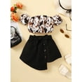 thumbnail image 4 of Kucnuzki Infant Baby Girl Clothes 18 Months Summer Skirt Sets 24 Months Short Bubble Sleeve Camouflages Prints One-Shoulder Crops Top Elastic Irregular Skirt 2PC Sets Black, 4 of 8