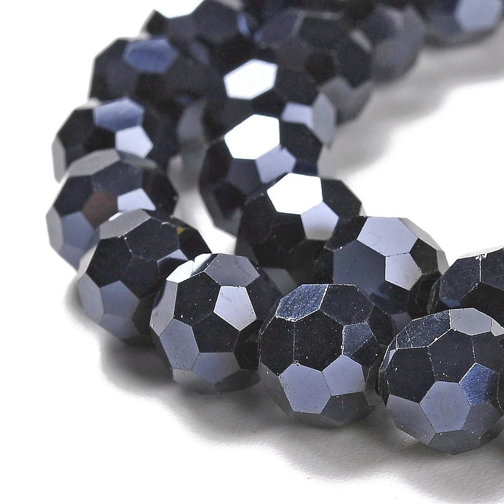 Electroplate Opaque Glass Beads Strands Faceted(32 Facets) Pearl Luster Plated Round Black 8mm Hole: 1mm about 66~69pcs/strand 19.29~19.57 inch(49~49.7cm)
