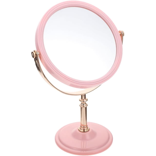 DRESSOOS Double Sided Vanity Mirror Desktop Desk Portable Vanity Mirror Travel Make up Mirror Vintage Table Mirror Rotatable Mirror Tabletop Vanity Mirror with Lights Aluminum Mirror Pink