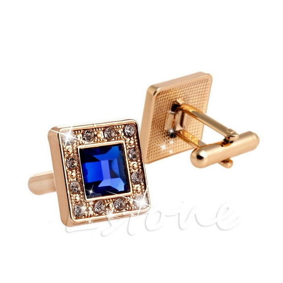 Gold  Blue Crystal Square Men's Cufflinks Cuff Links Men's Wedding Cufflinks