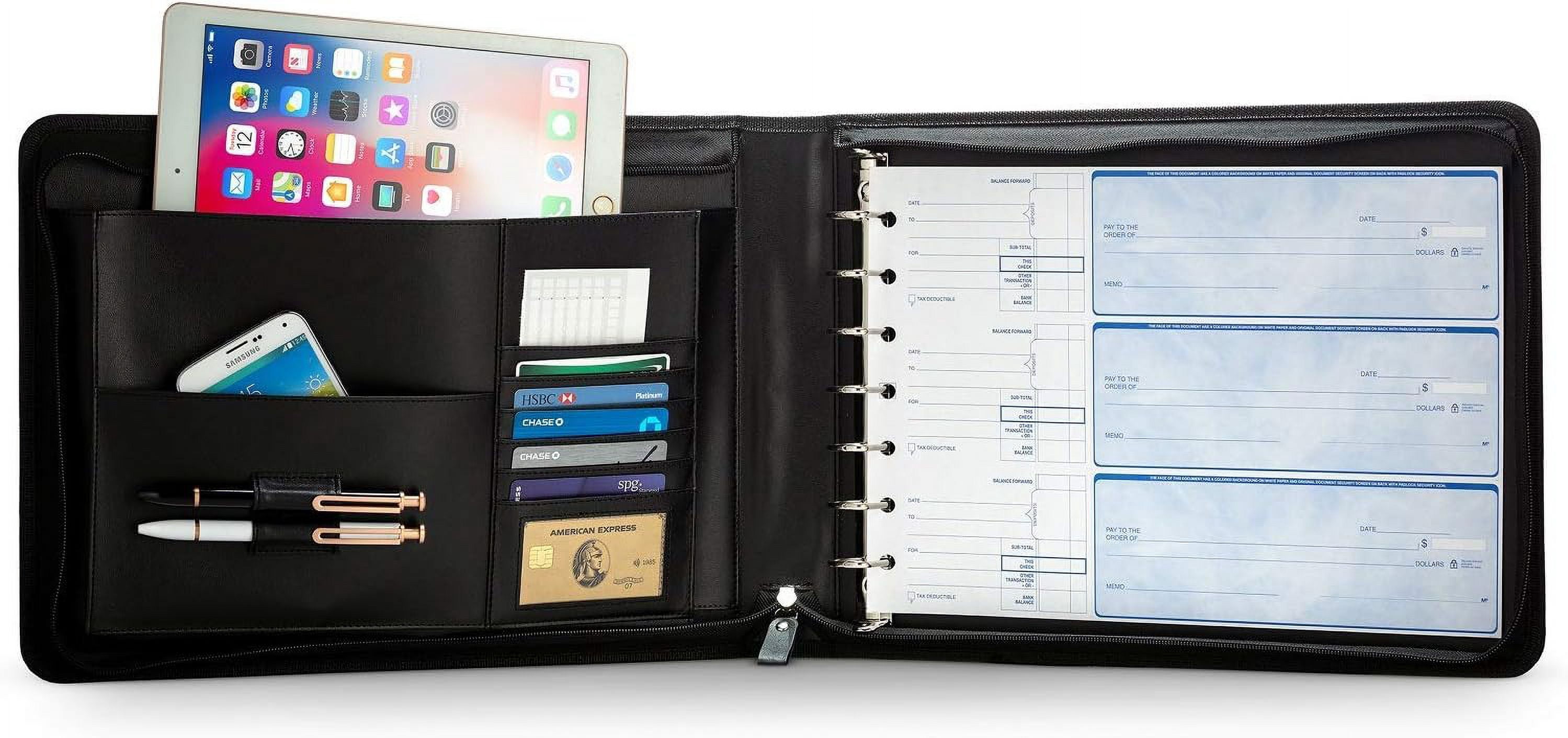 Inkline 7-Ring Check Binder 500 Check Capacity Portfolio Organizer, 9" x 13" Black