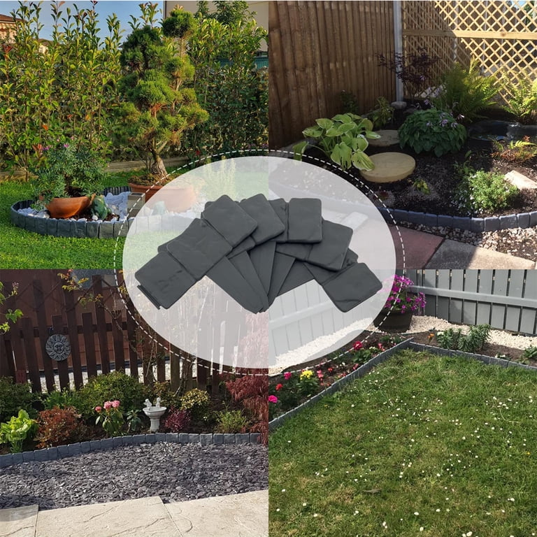 30-Pack Plastic Landscape Edging - Stone Effect Garden Border For Flower Beds, Lawns, Patios (Gray)