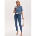 thumbnail image 7 of DARING DIVA Women's Short Sleeve Button Down Denim Jackets with Pockets S Light Blue, 7 of 7