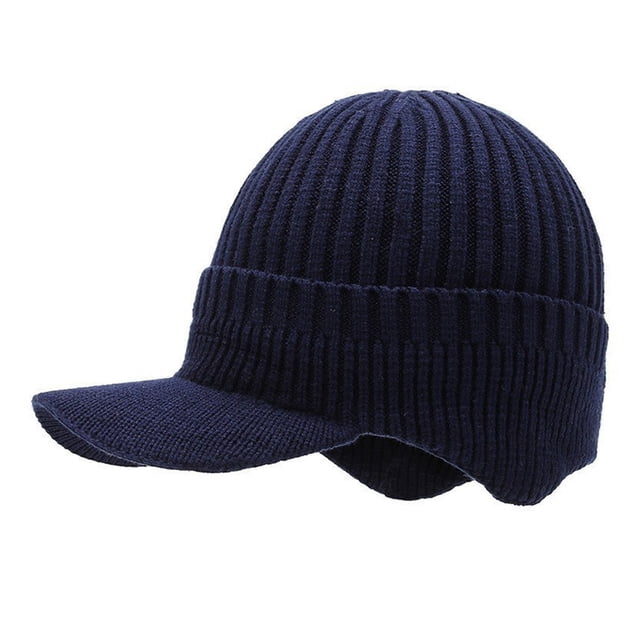 Visland Men Knitted Hat with Fleece Lining All-Weather Protection Ear Coverage Hat Stretchy Design Winter Windproof Hat