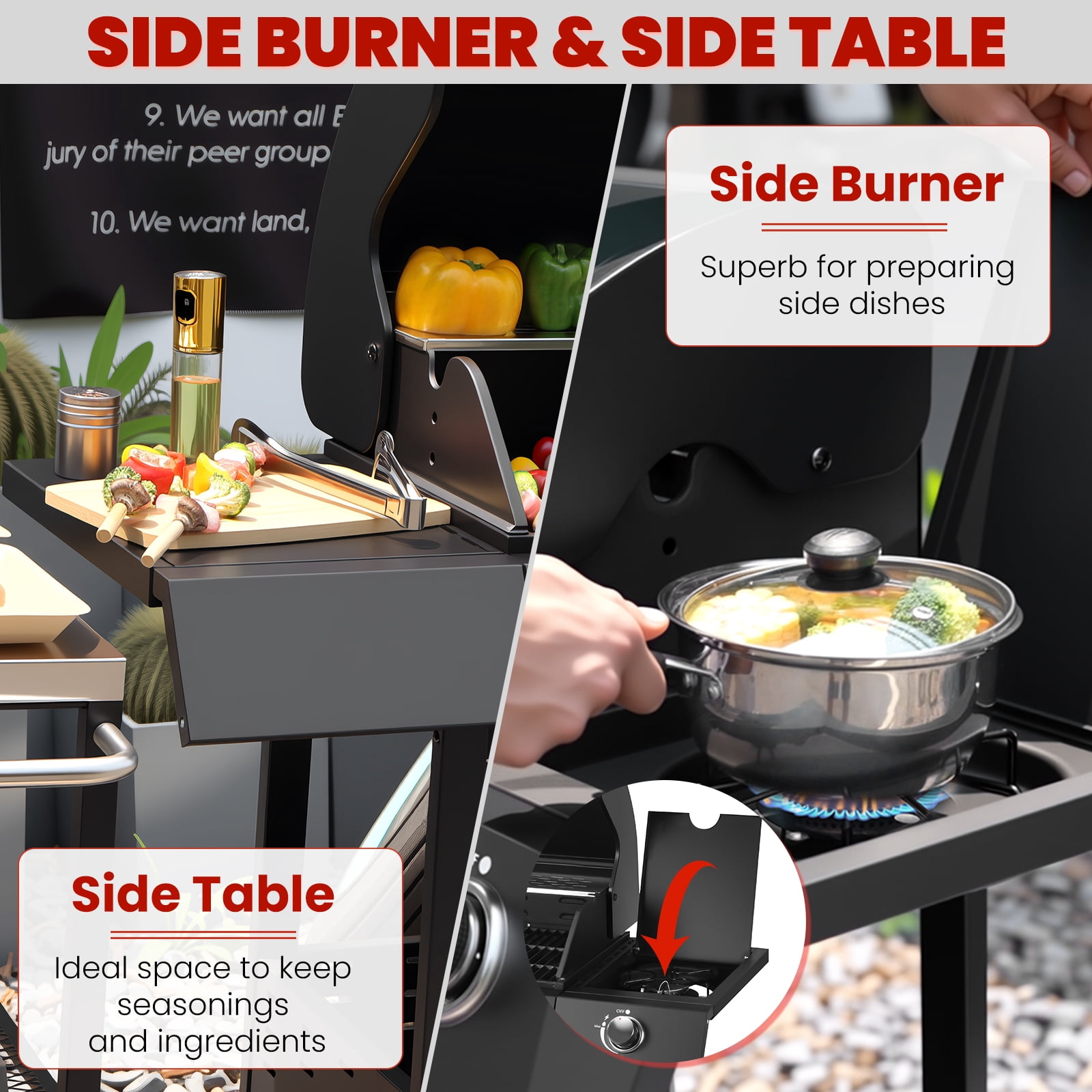 6-Burner w/Side Burner Gas Grill with 403 SQ.IN.60,000 BTU,Propane Grills with Top Cover Lid,Grills Outdoor Cooking for Patios,Camping,Balcony