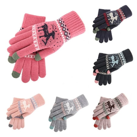 

MEGAWHEELS Christmas Knitted Gloves Elk Printing Warm Mittens for Unisex