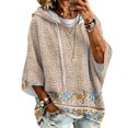 thumbnail image 2 of Women Casual Hooded Sweatshirt 3/4 Sleeve Floral Pattern Oversized Pullover Loose Fit Drawstring Hoodie Trendy Travel And Going Out Pullover Tops, 2 of 6