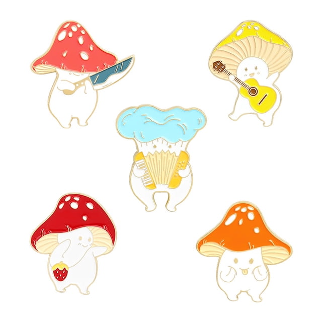 2 piezas de lindos broches de hongo, broches de hongo esmaltados por goteo, champiñones con un cuchillo y hebilla antideslumbrante de dibujos animados para estudiantes ShuxiuWang 8390611137892