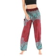 thumbnail image 3 of Lu's Chic Women's Boho Pants Harem Smocked Waist Yoga Hippie Palazzo Beach Pants Red One Size, 3 of 5