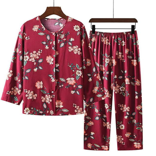 Qertyioot 2024 Nouveaux Pyjamas d'Été pour Femmes, Ensemble Deux Pièces d'Été Manches Longues Col Rond Ensemble Imprimé Hauts Pantalons Ensemble à Moins de 20$