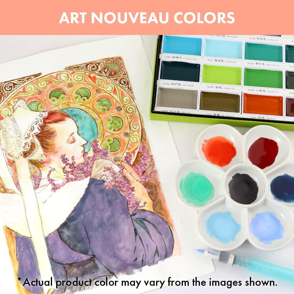 Kuretake GANSAI TAMBI Watercolor Paint Set 24 Colors II - Art nouveau, Professional-quality art supplies for artists adult painting aketching, Non-Toxic, Made in Japan