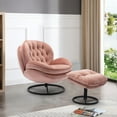 thumbnail image 3 of Velvet Swivel Accent Chair with Ottoman Set, Modern Tufted Armchair with Footrest for Living Room, Reading TV Chairs for Adults, Comfy Chaise Lounge Chairs for Bedroom, Pink, 3 of 9