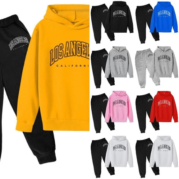 Wdgfv Boys Active Tracksuit Set 2 Piece Los Angeles Athletic Letter Printed Hoodie Sweatshirt and Jogger Sweatpants Outfits 7-8 Years