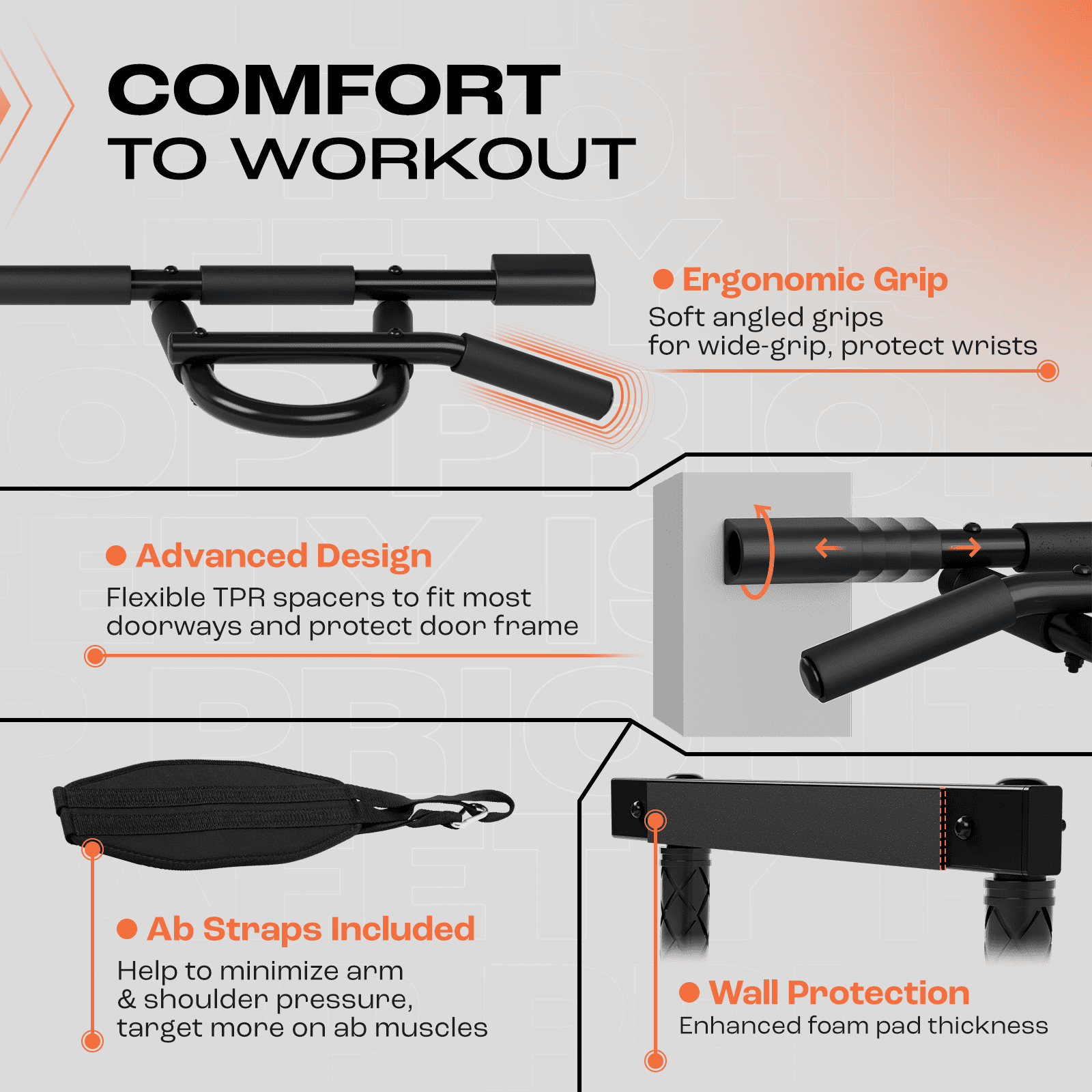 Yes4All Pull Up Bar for Doorway & Ab Straps, Solid 1 Piece Main Bar Construction, Multi Grips Pullup Bar for Home Gym Workout, No Screws Portable Door Frame Horizontal Chin Up Bar