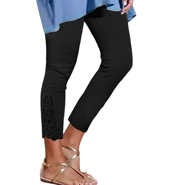 Leggings de encaje de cintura alta para mujer: corte ajustado, poliéster/spandex, L-XXXXXL, pantalones cortos, primavera/otoño