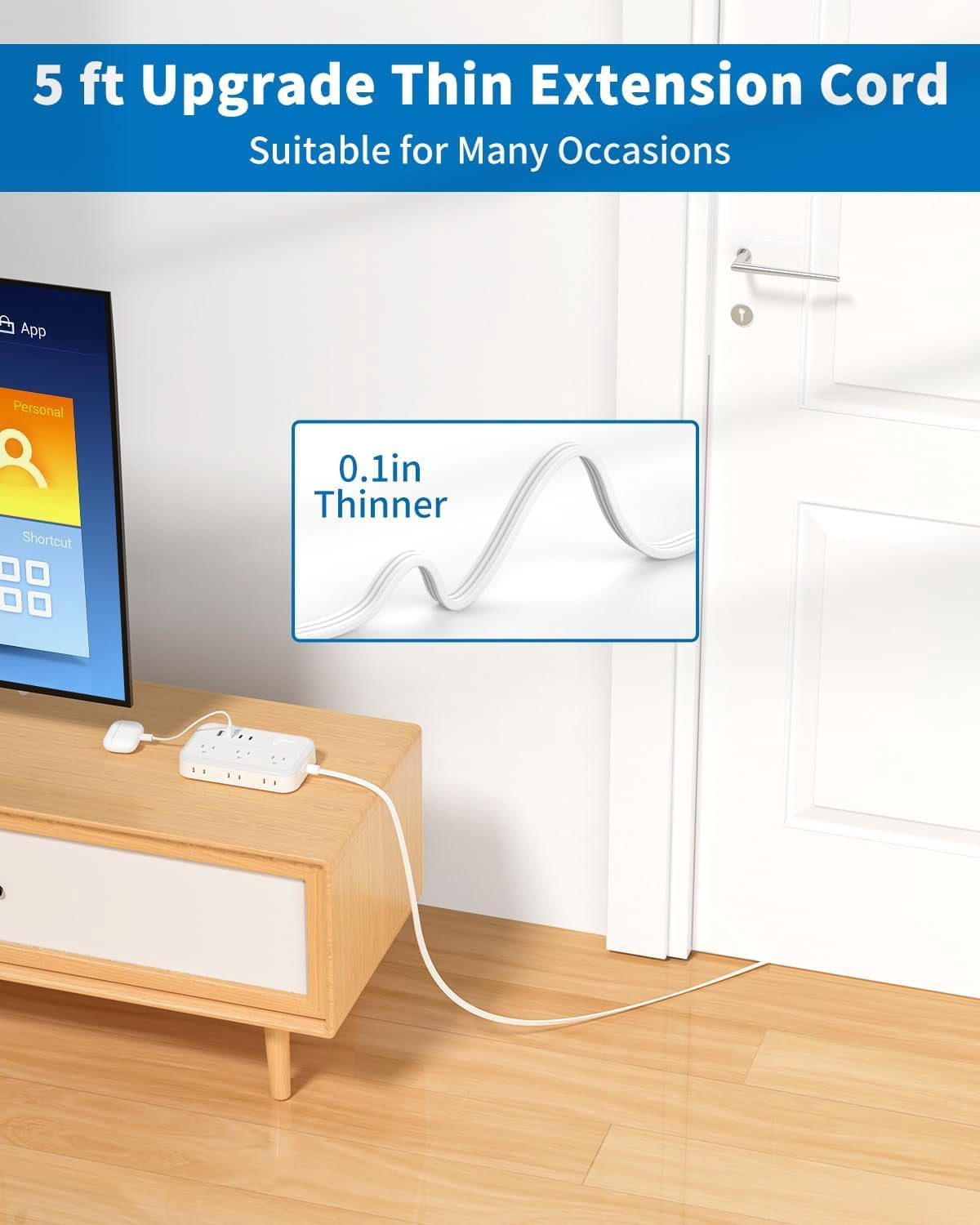 Surge Protector Power Strip With 6 Outlets 4 Usb Port  5 Ft Flat Plug Extension Cord Outlet Extender White Multiple For Indoor Home Office Supplies Dorm Room